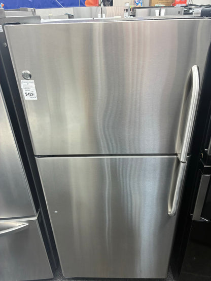 GE top freezer refrigerator stainless steel 30”