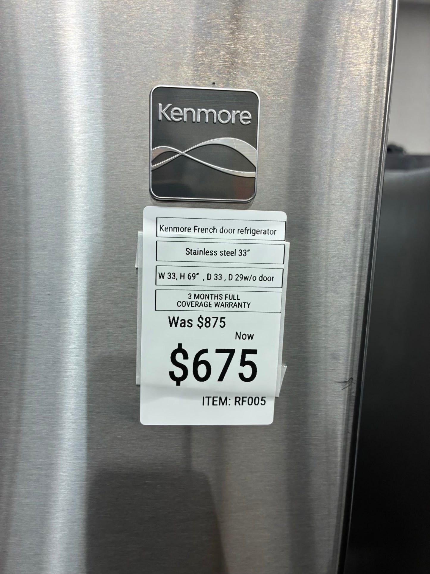Kenmore French door refrigerator stainless Steel 33 in