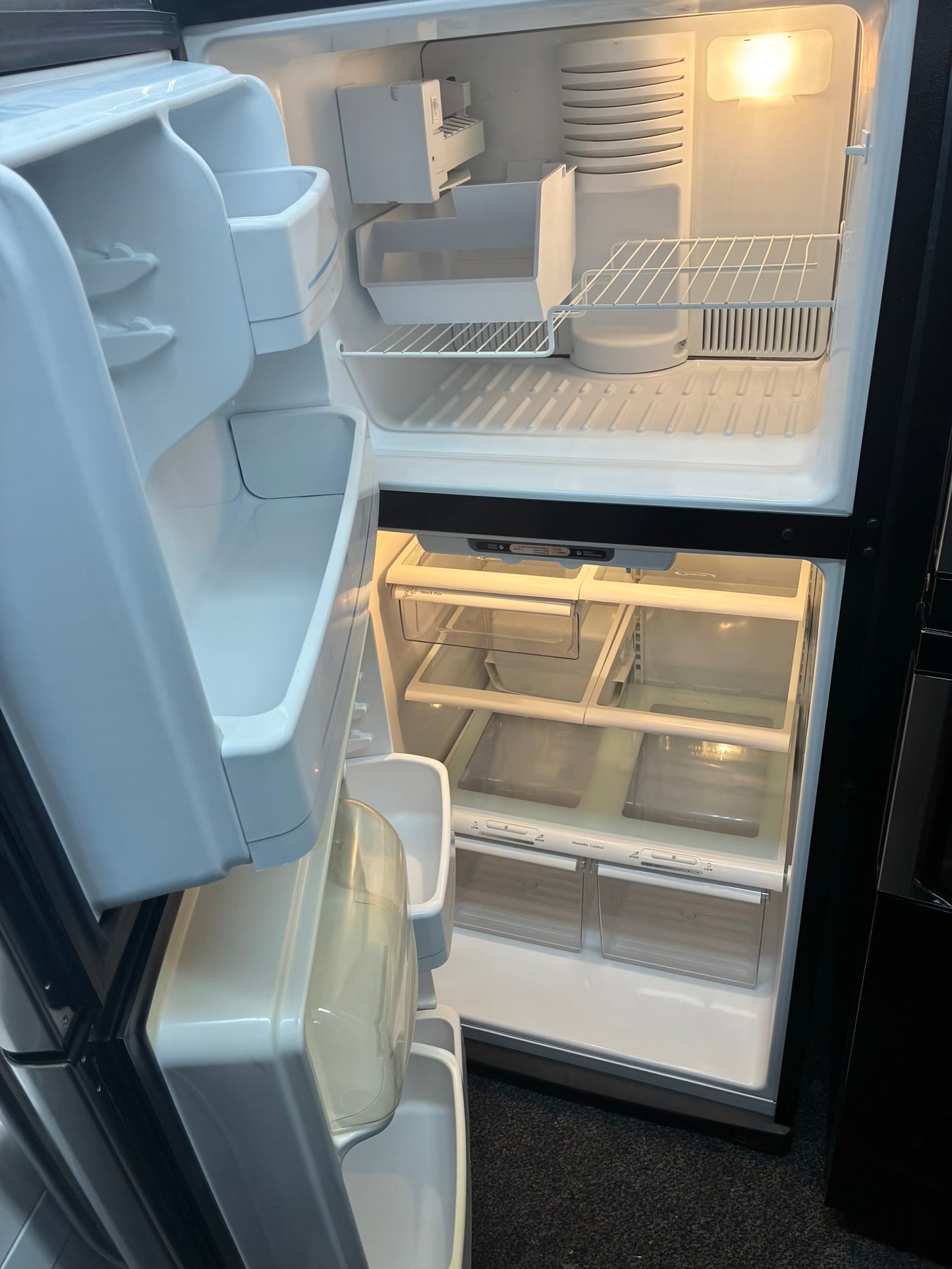 GE top freezer refrigerator stainless steel 30”