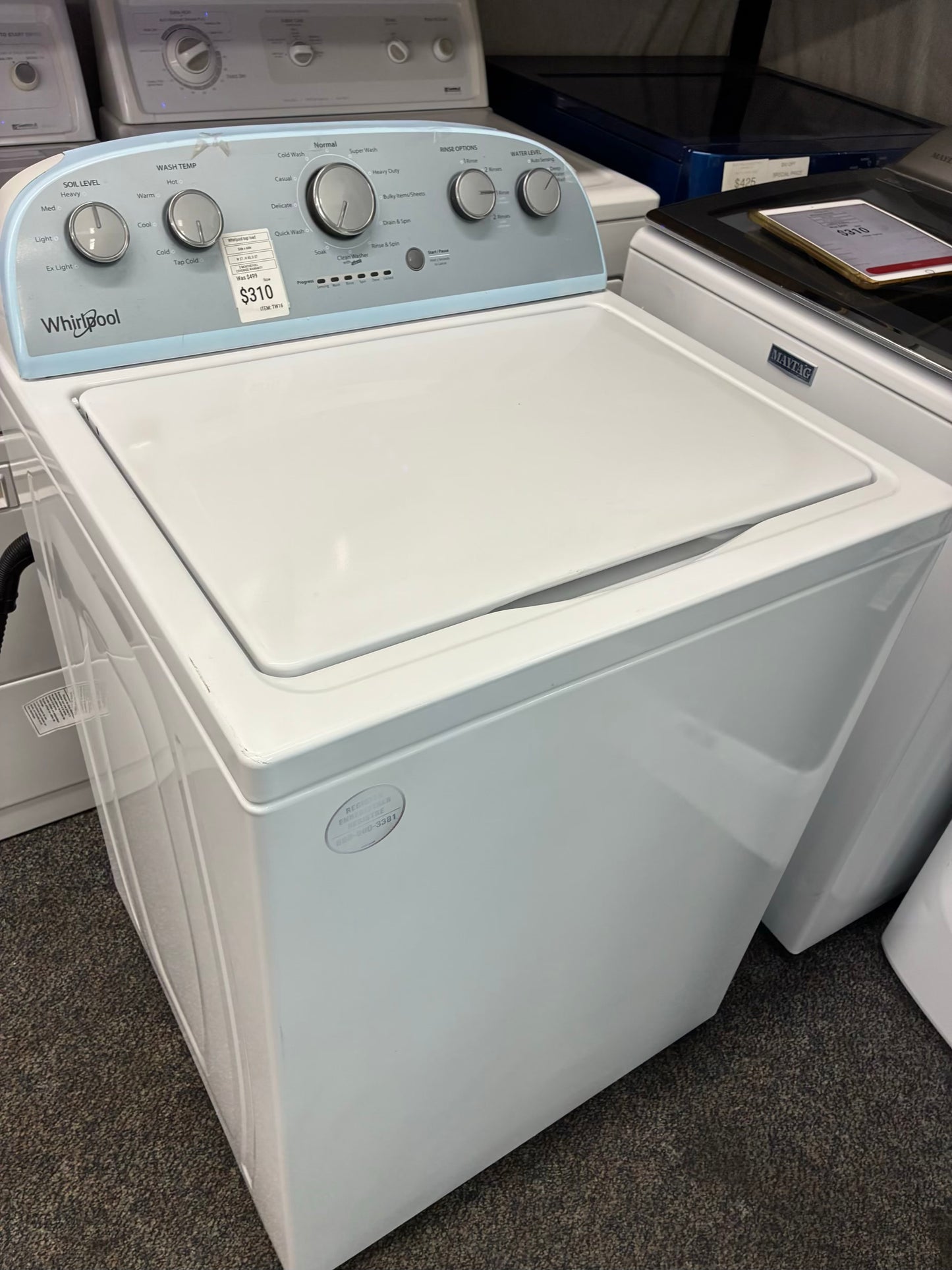 Whirlpool top load washer  large capacity side x side 27”ñ
