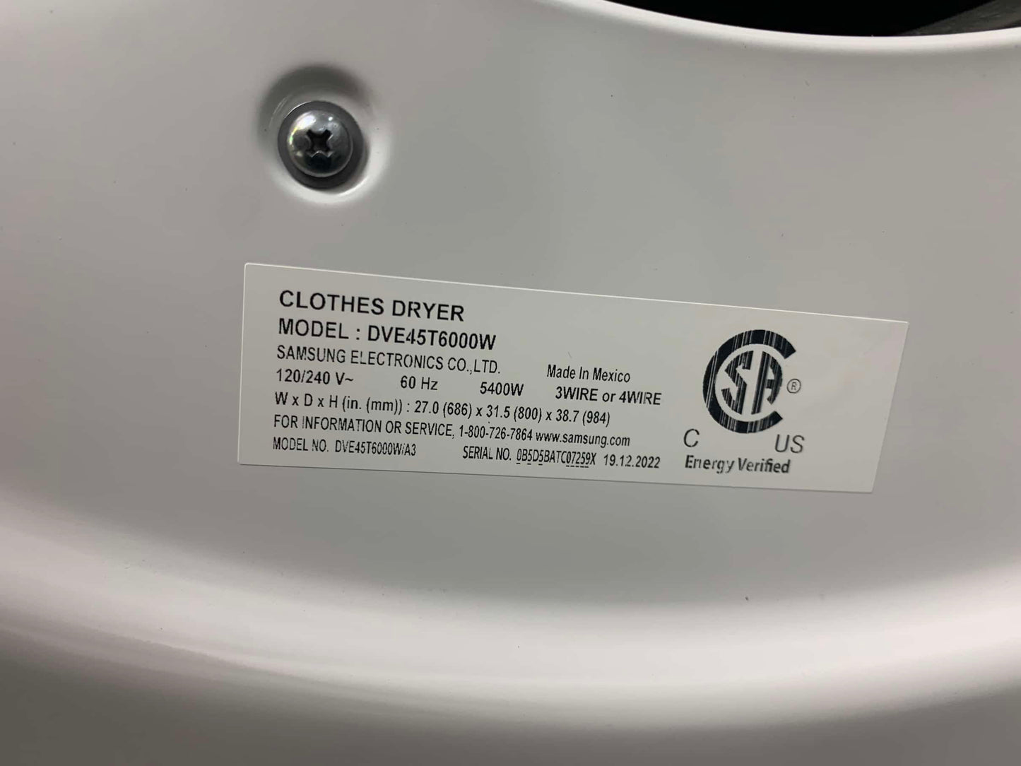 ★ Samsung Open Box 4.5 cu. ft. High-Efficiency Front Load Washer with Self-Clean+ in White & 7.5 cu. ft. Stackable Vented Electric Dryer with Sensor Dry in White 27 in WD641