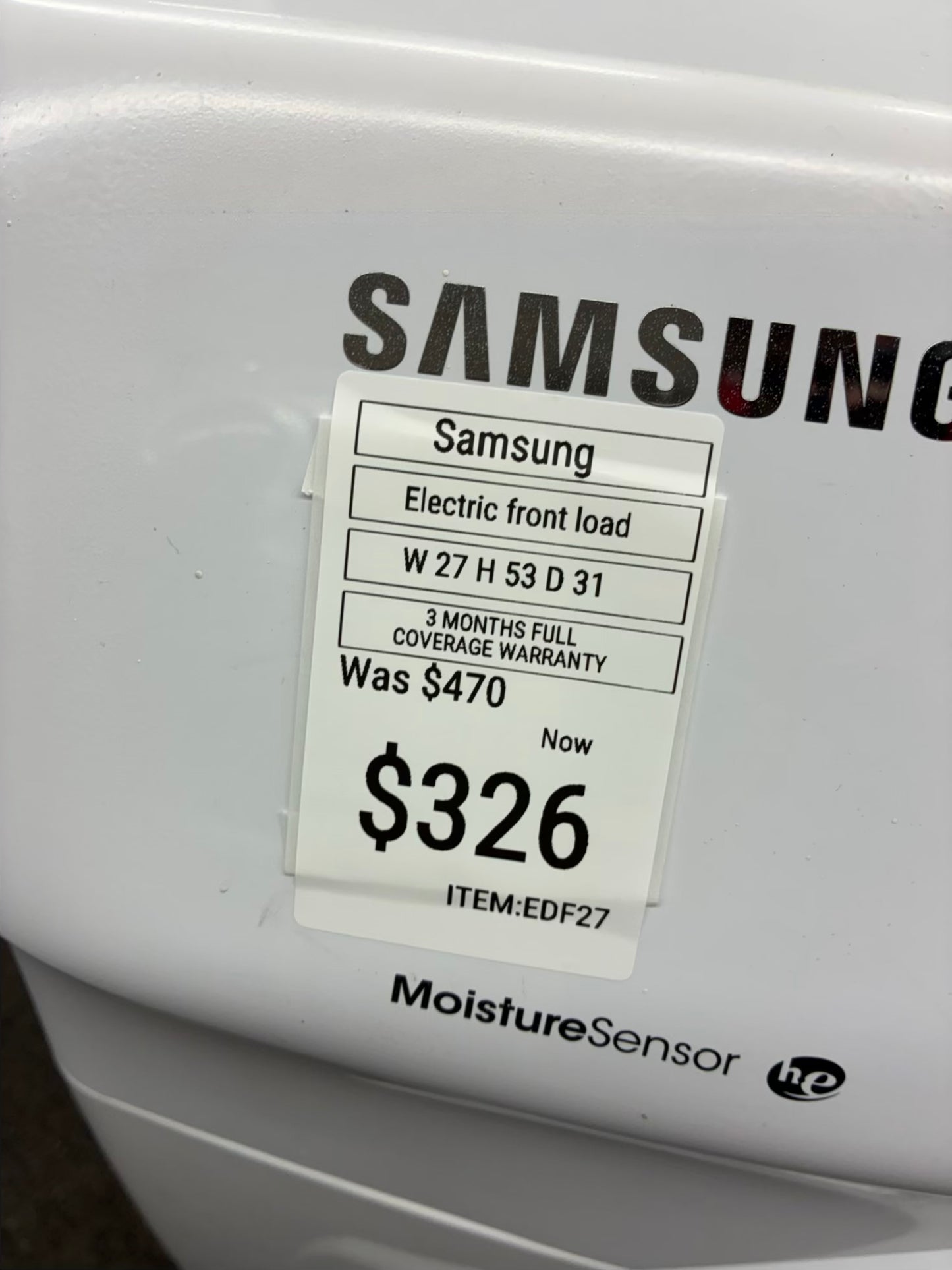 Samsung Electric Dryer 27” white front load