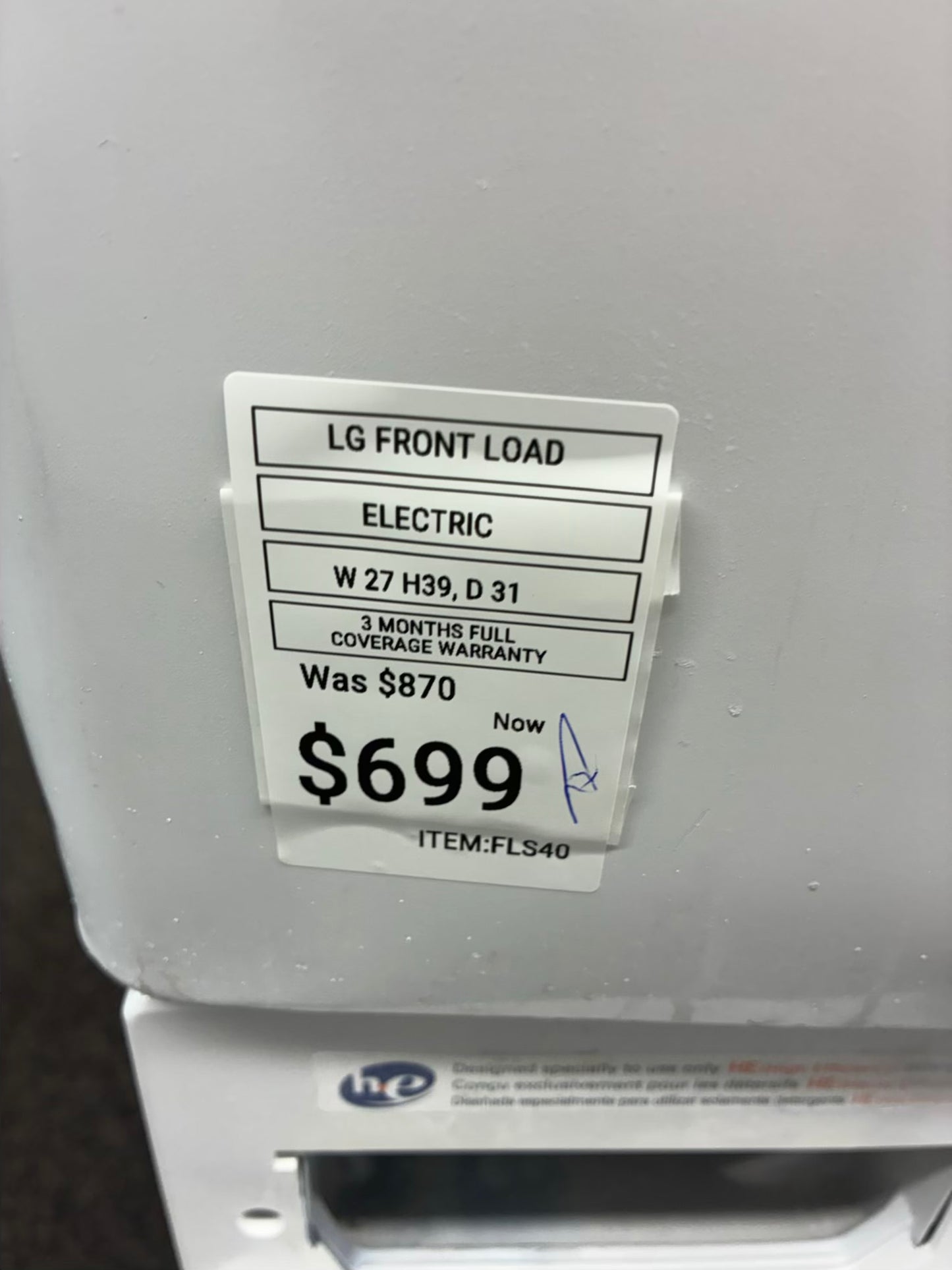 LG electric washer and dryer 27” front load