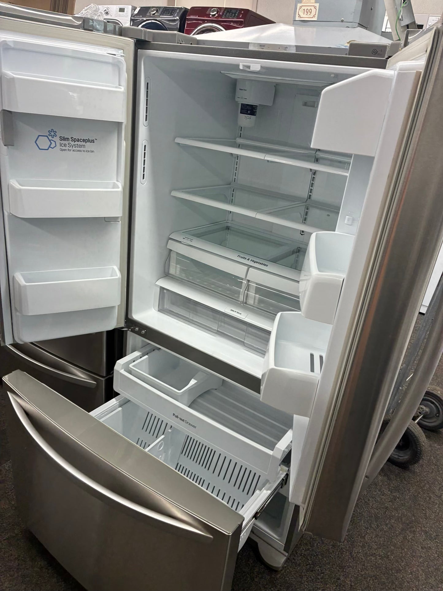 LG French door refrigerator stainless steel 36” ice maker water dispenser double ice maker