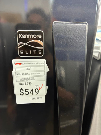 Kenmore bottom freezer refrigerator black 33”
