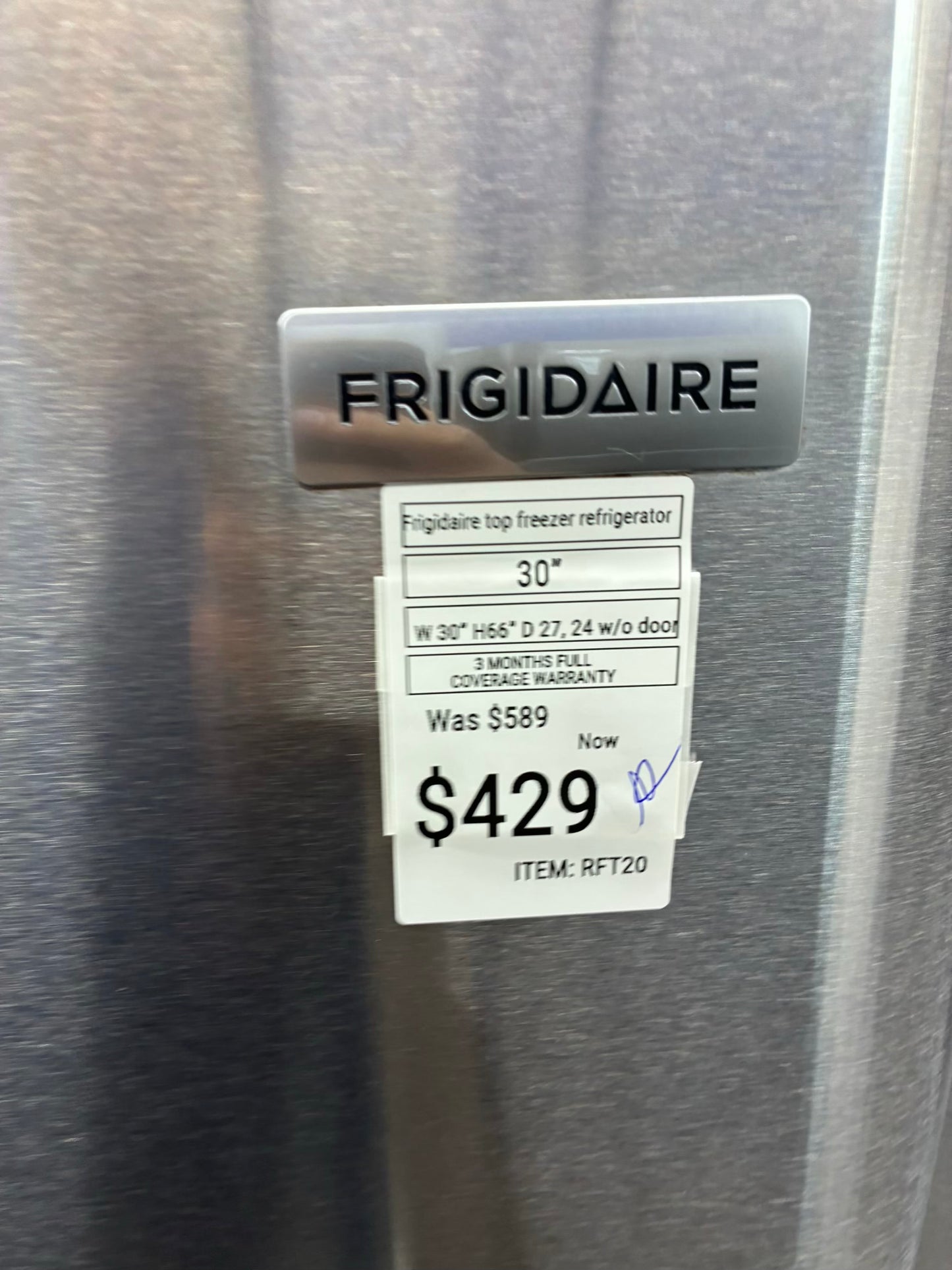 Frigidaire top freezer refrigerator stainless steel 30”