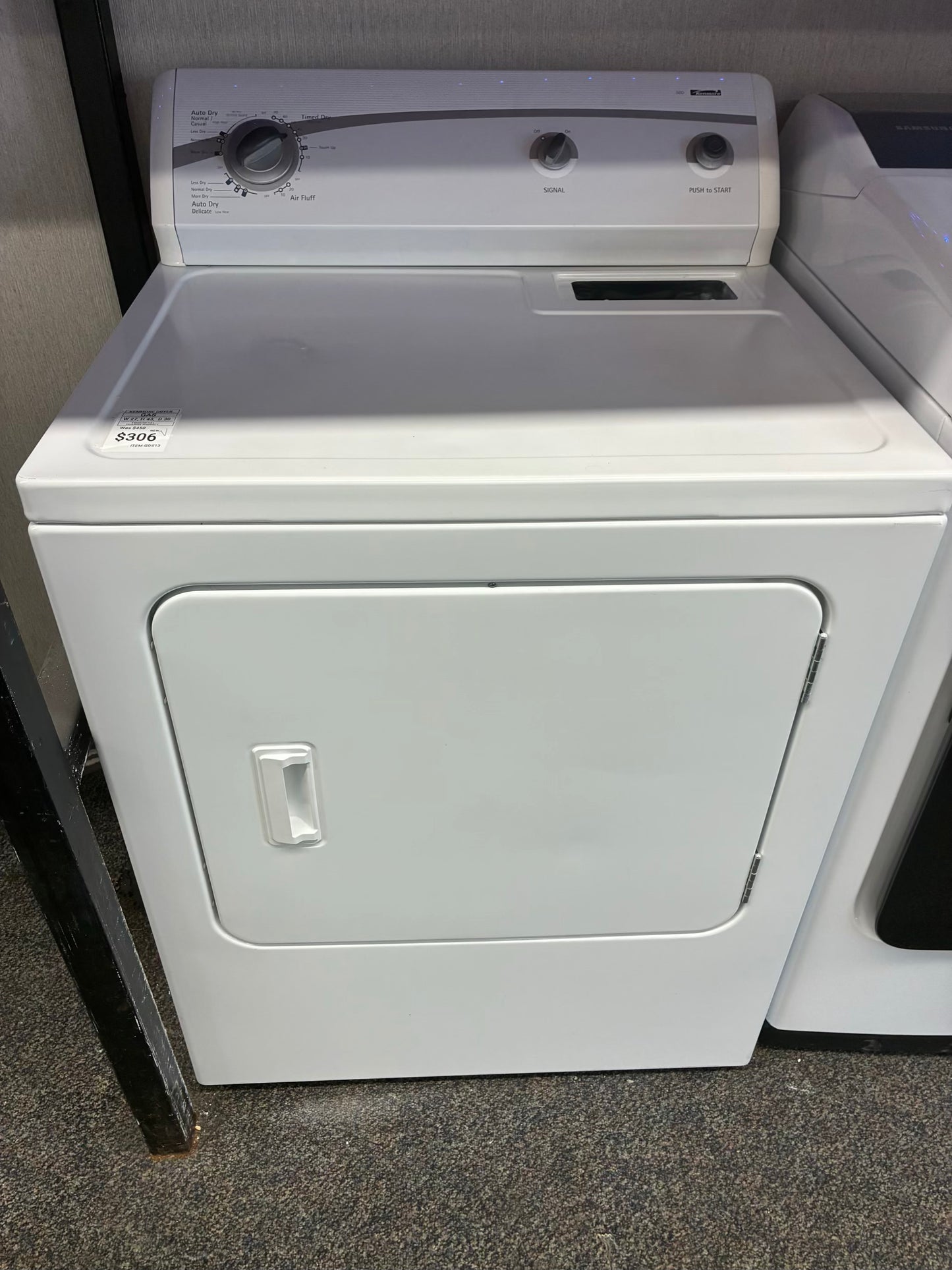 Kenmore gas dryer 29” large capacity white
