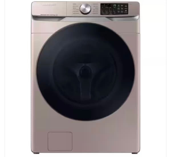 ★ Samsung Open Box 4.5 cu. ft. Smart High-Efficiency Front Load Washer with Super Speed  & 7.5 cu. ft. Smart Stackable Vented electric Dryer with Steam Sanitize+ in champagne 27 in WD639