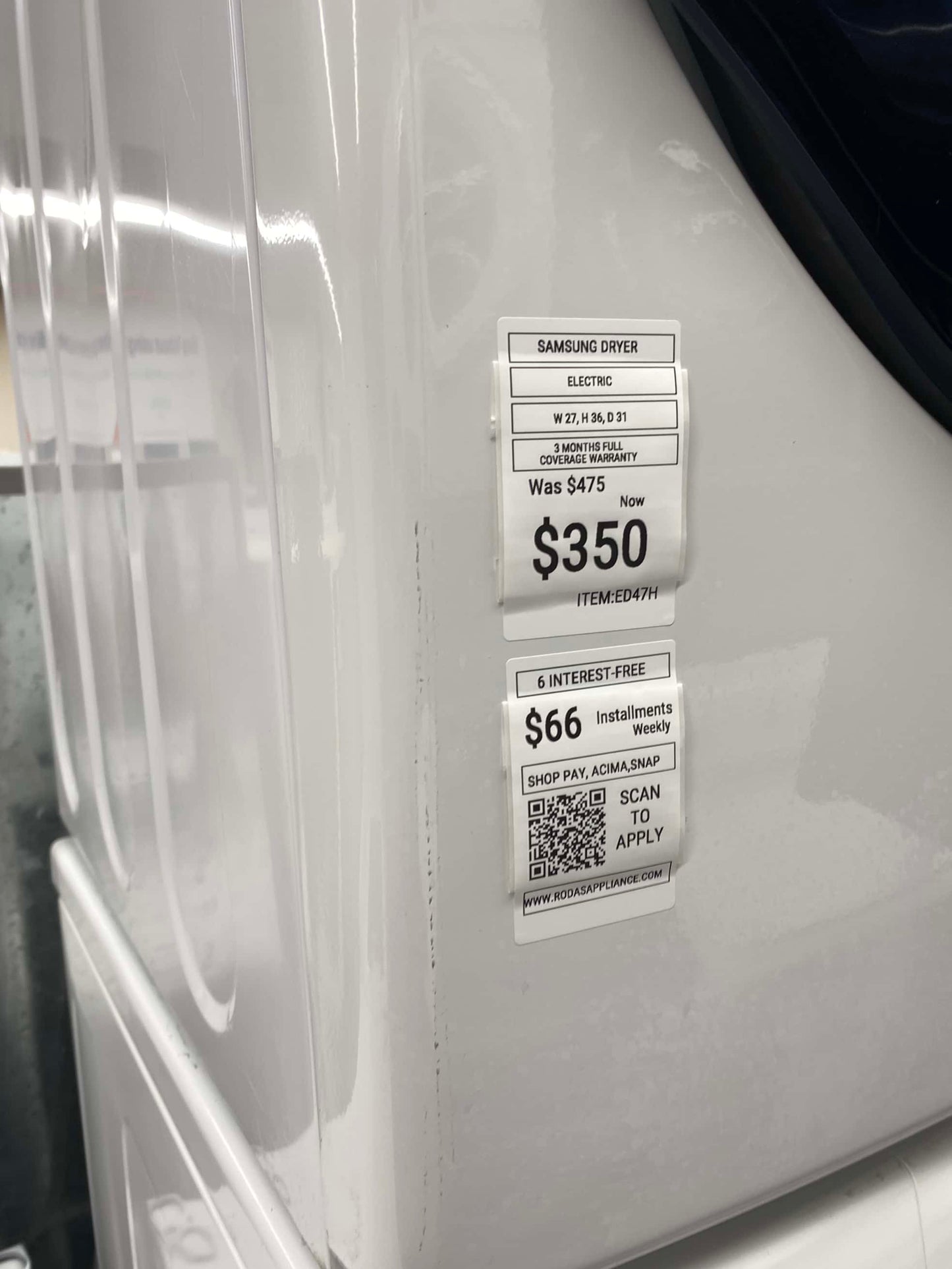 ITEM #ED47H Samsung front load electric dryer 220v  stackable large capacity stainless steel drum 27 in D