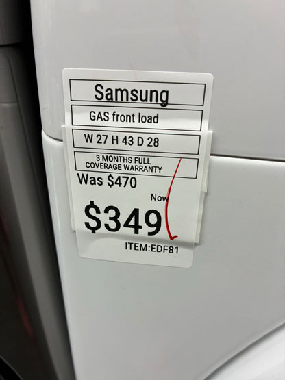 SAMSUMG gas dryer 27” large capacity white