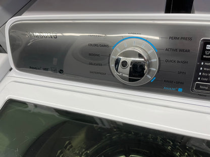 ^ ITEM #W95J Samsung top load washing machine large capacity stainless steel drum , side x side 27