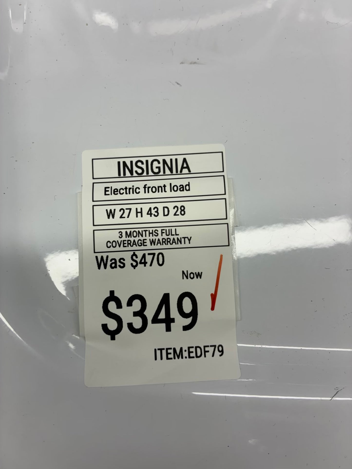 Insignia electric dryer 27” large capacity white
