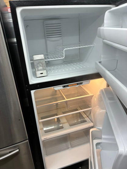 GE top freezer refrigerator stainless steel 30”