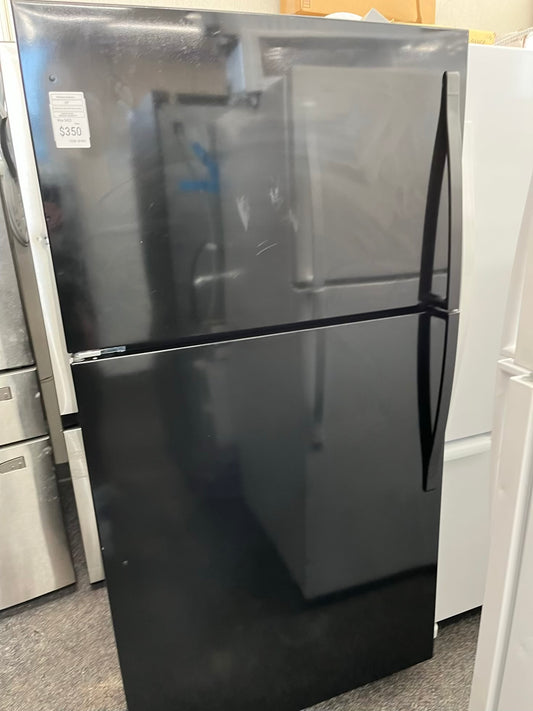 ^ ITEM: #RF49S Whirlpool top  freezer black refrigerator  33” inc