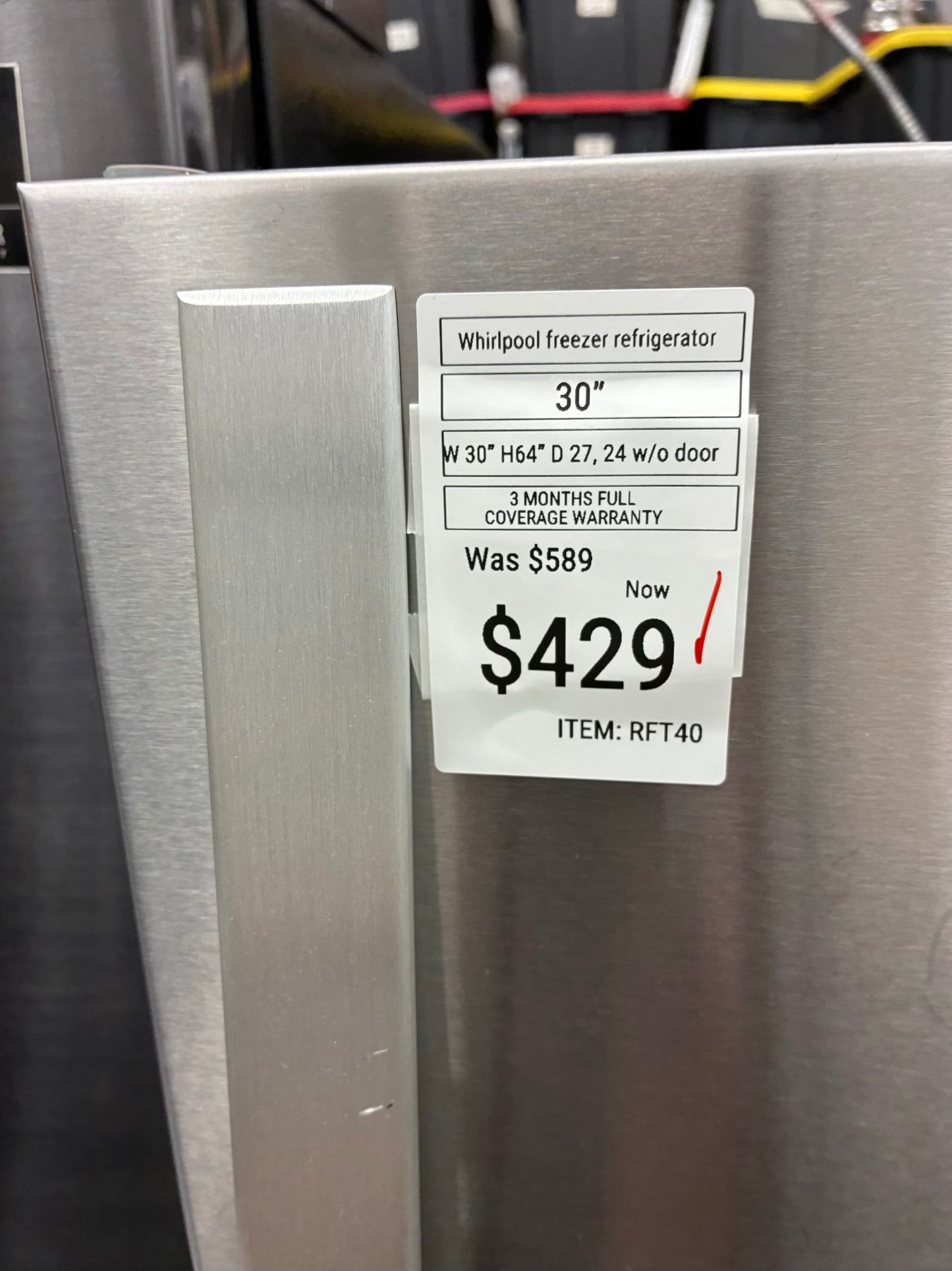 Whirlpool top freezer refrigerator white 30”
