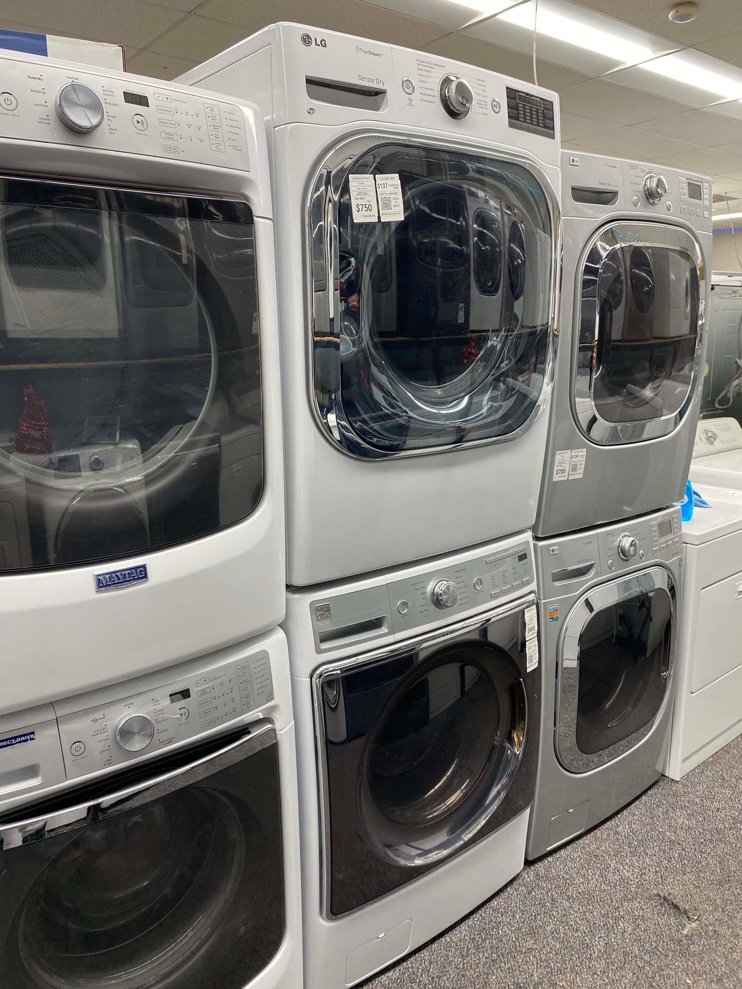 Item: #WD18S LG high efficiency and electric dryer stainless steel drum front load ,large capacity stackable or side by side 29” in