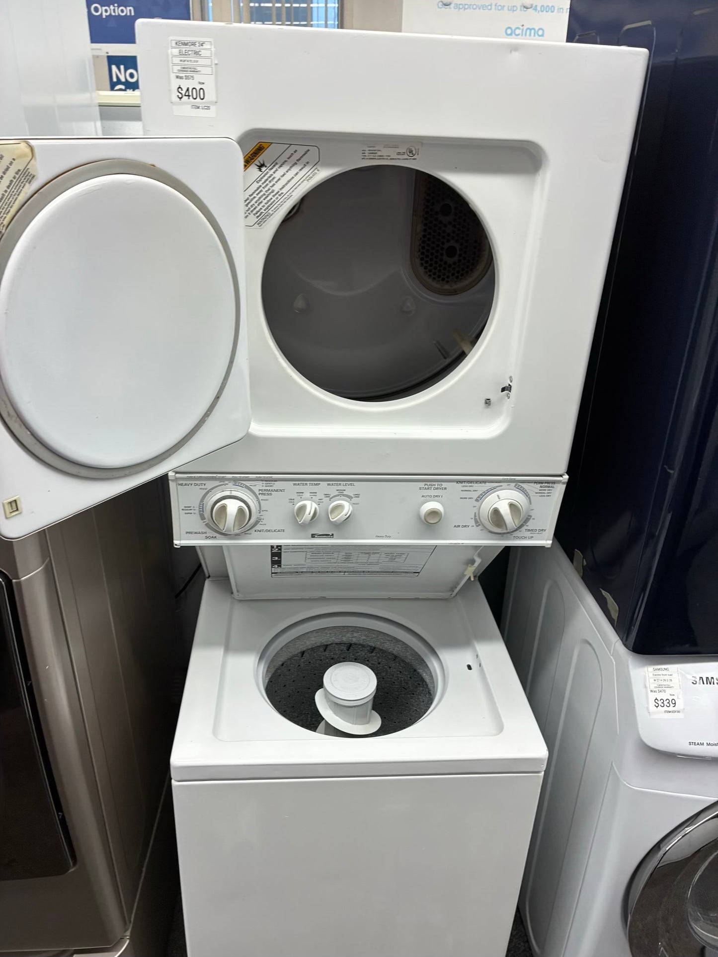 Kenmore  laundry center  washer and dryer set electric stackable 24”