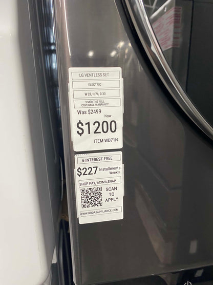 - Item: #WD71N LG Ventless Heat Pump Washtower Stacked Laundry Center with 5-cu ft Front load Washer and Electric 7.8-cu ft Dryer (ENERGY STAR)