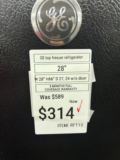 GE top freezer refrigerator black 28”