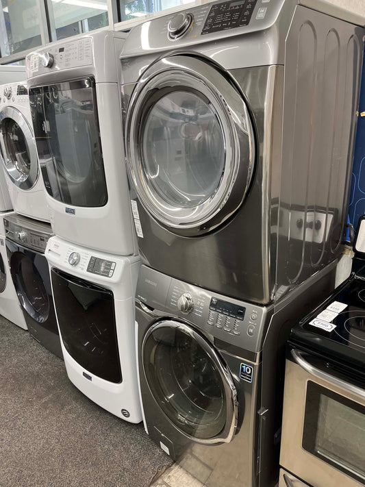 - Item: #ED77G Samsung high efficiency and electric dryer stainless steel drum front load ,stackable or side by side 27”