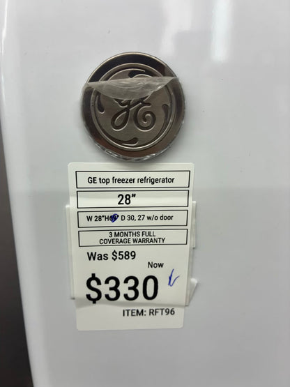 GE top freezer refrigerator white 28”