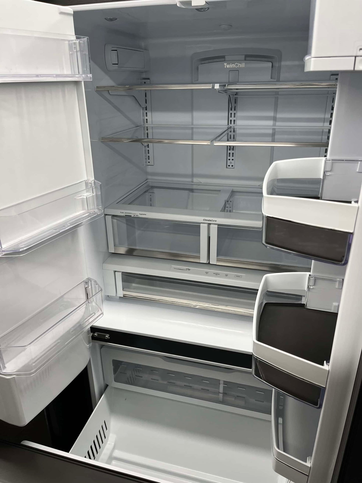 - Item: #RF84A  GE Cafe french door  refrigerator slate stainless steel w/water ice dispenser 36 in