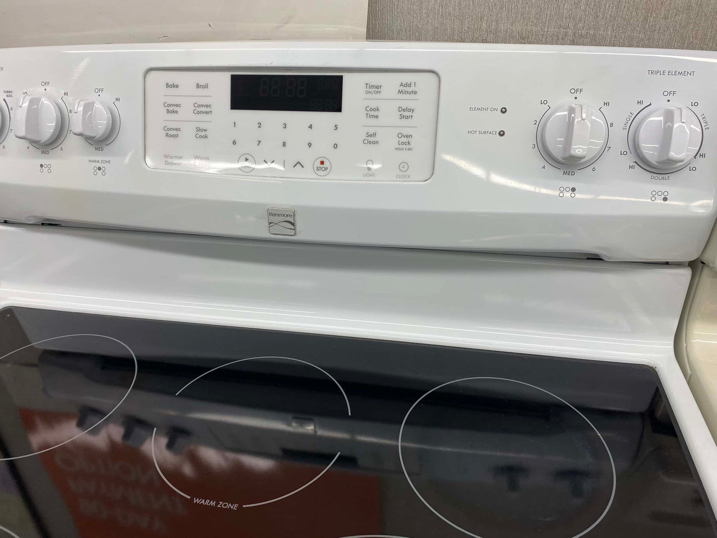 - Item: #ER84B  kenmore electric range 5 burner  white convection 30 in