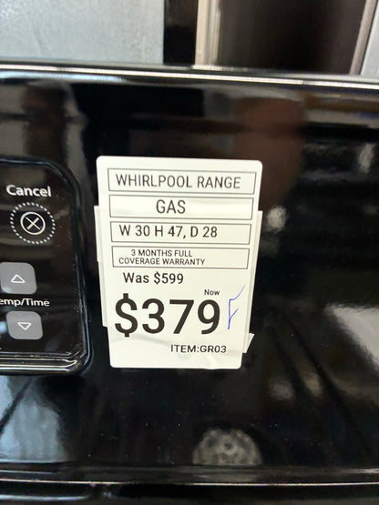 Whirlpool Gas Range black 4 Burners 30”
