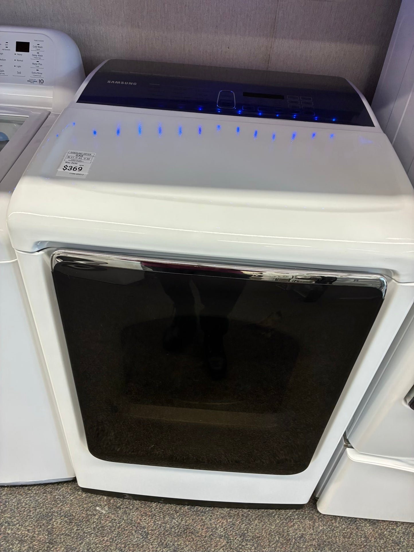 Samsung gas dryer 27” large capacity white