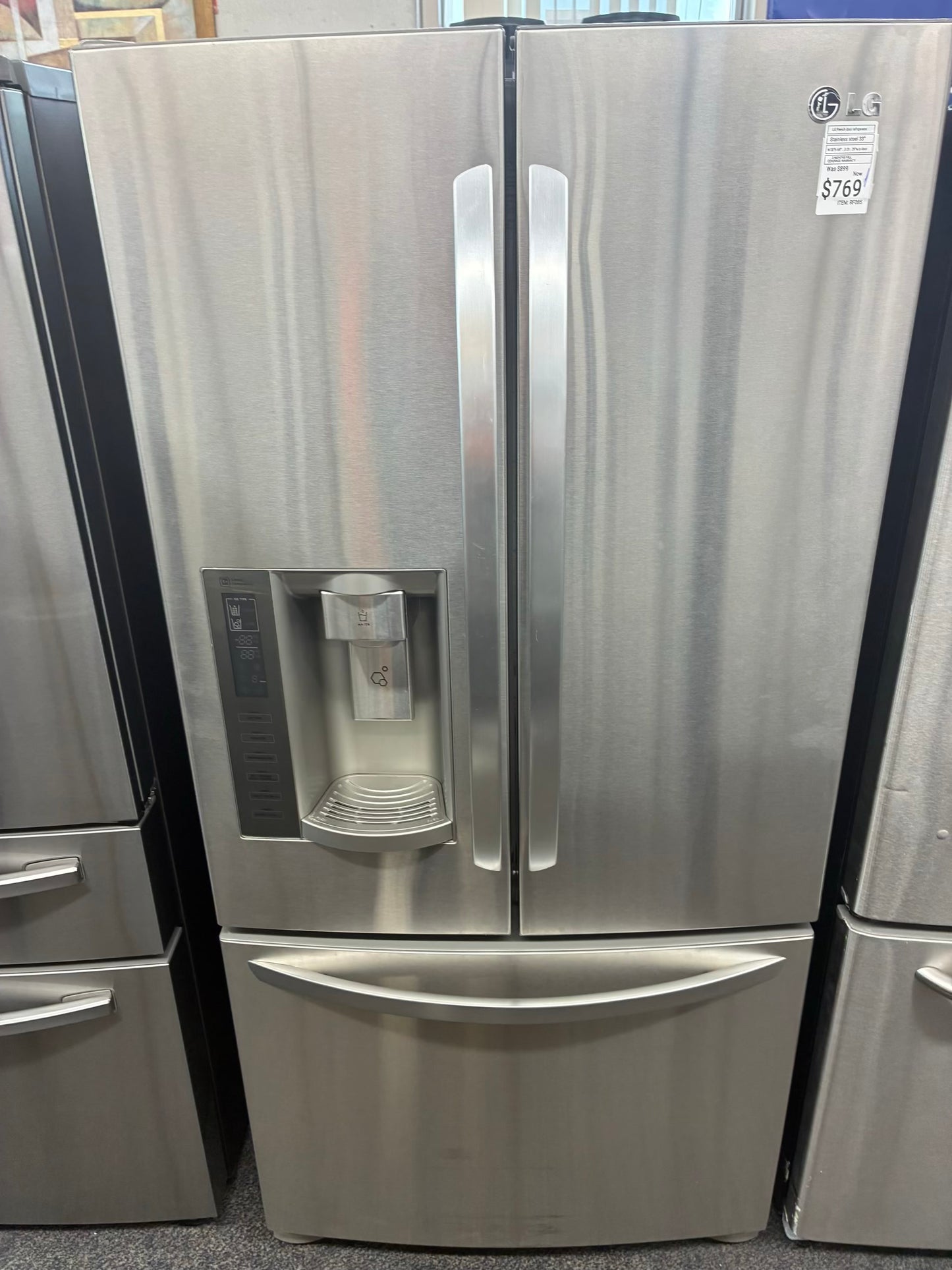 LG French door refrigerator stainless steel 33” ice maker water dispenser