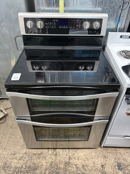 Whirlpool electric white  range 5 burner 30 inch stainless  steel double oven