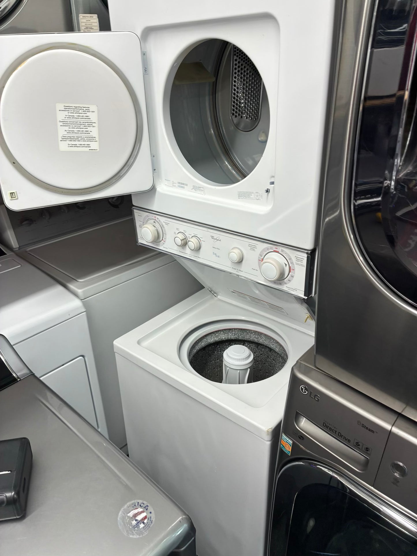 Whirlpool laundry center  washer and dryer set gas stackable 24”