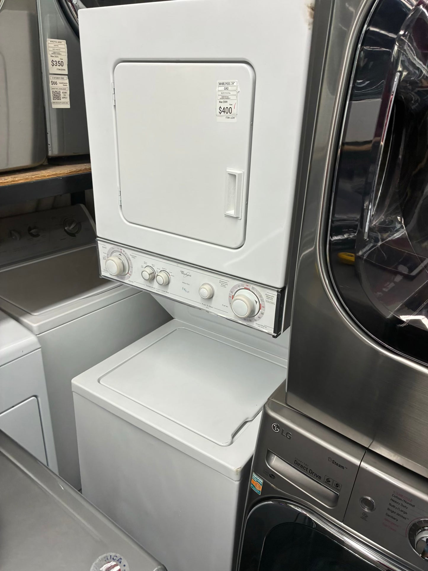 Whirlpool laundry center  washer and dryer set gas stackable 24”