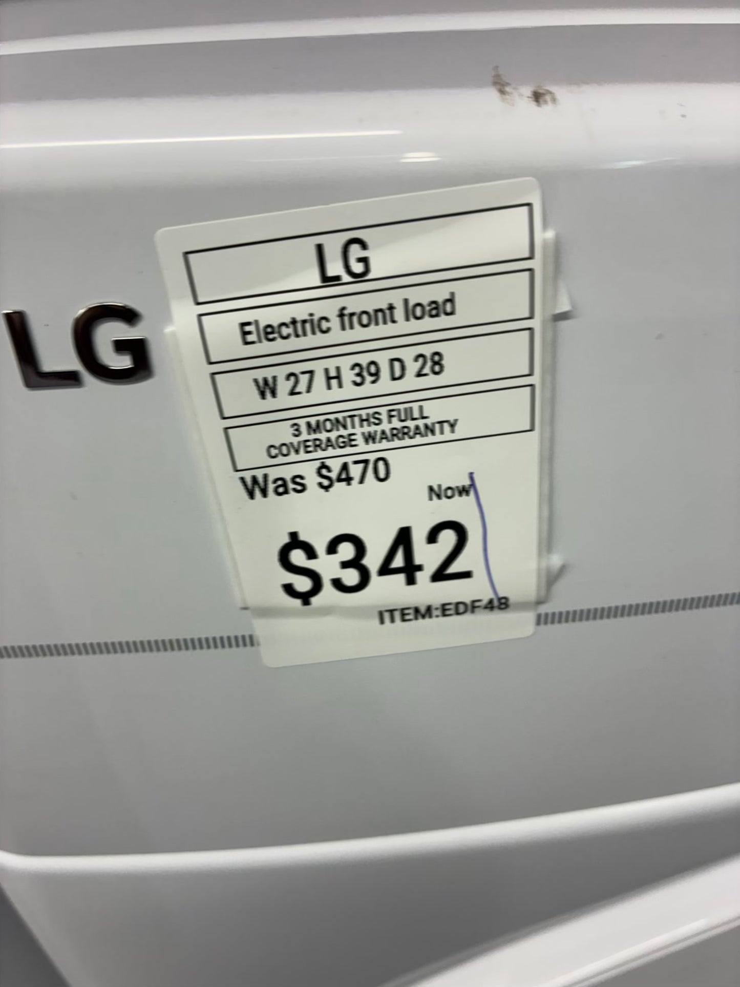 LG Electric Dryer 27”  white front load