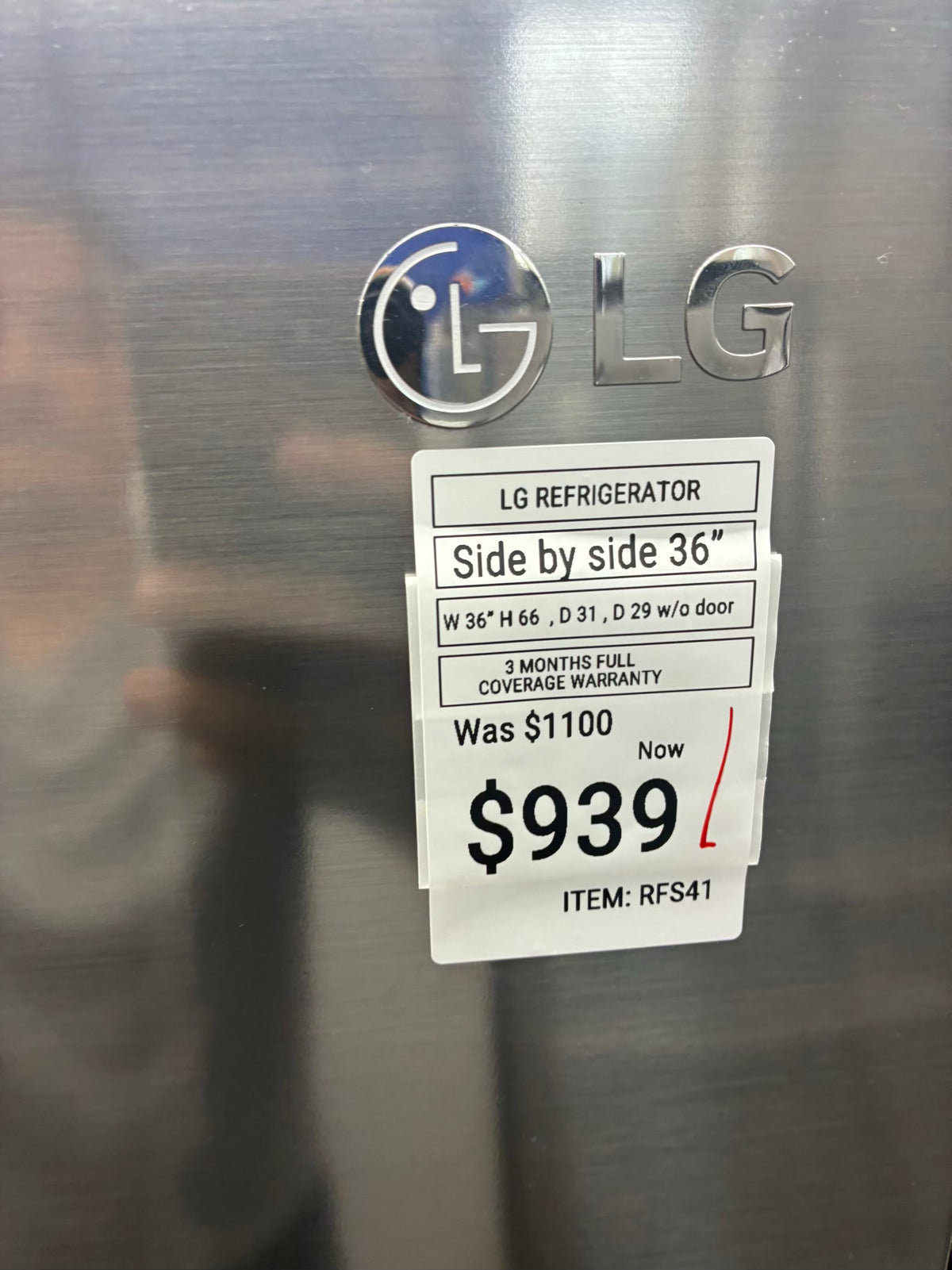LG side by side refrigerator stainless steel 36” ice maker water dispenser ice maker