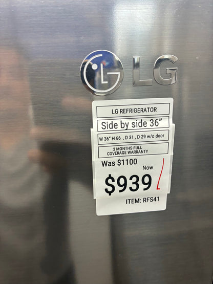LG side by side refrigerator stainless steel 36” ice maker water dispenser ice maker