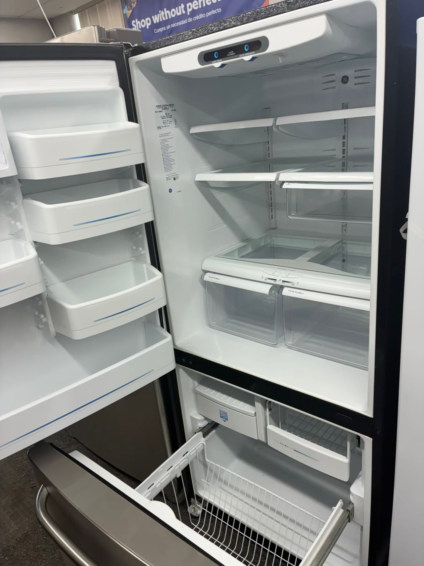 GE bottom freezer refrigerator stainless steel 30”