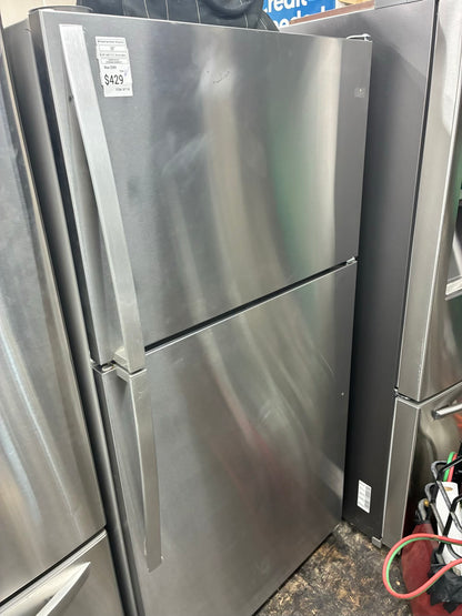 Whirlpool  top freezer refrigerator stainless steel 30”