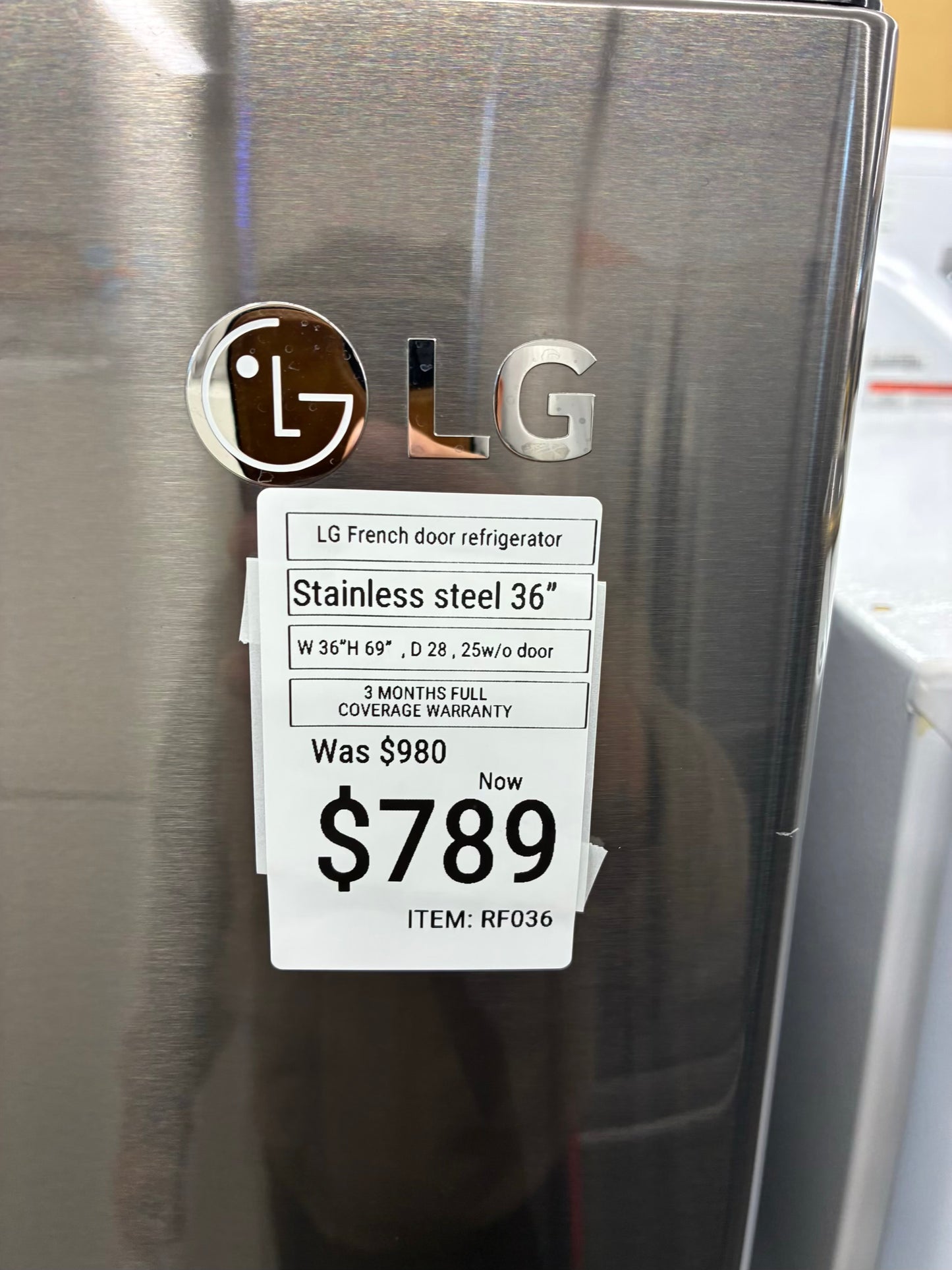LG French door refrigerator stainless steel 36” ice maker water dispenser counter depth