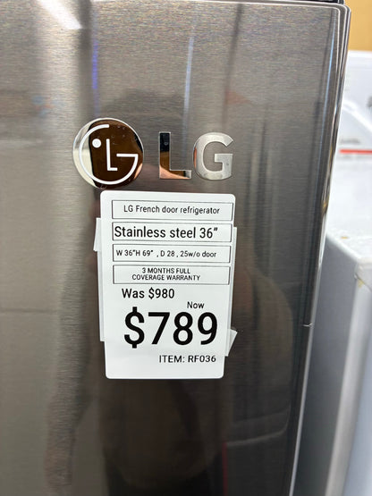 LG French door refrigerator stainless steel 36” ice maker water dispenser counter depth