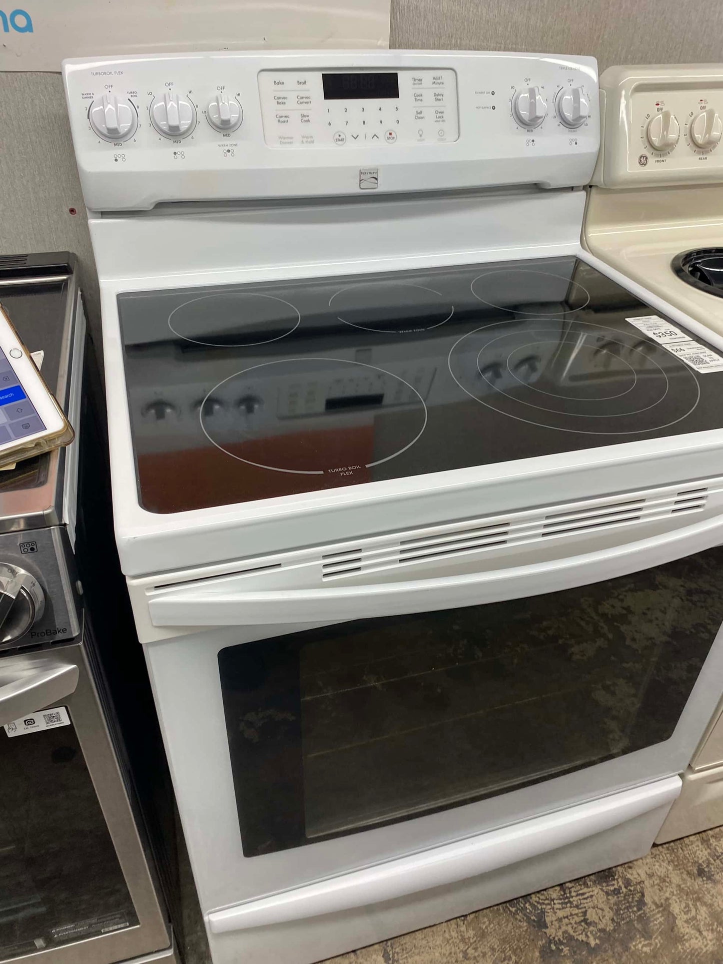 - Item: #ER84B  kenmore electric range 5 burner  white convection 30 in