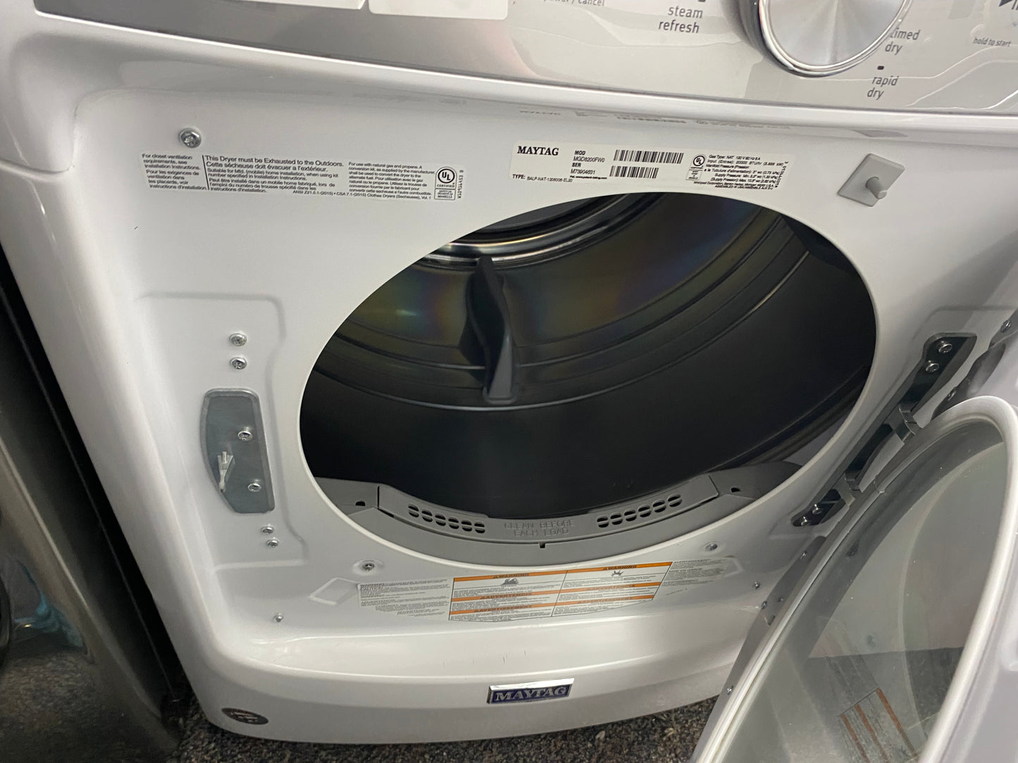 ITEM #GD39B Maytag  gas dryer front load Stainless steel drum large capacity 27”