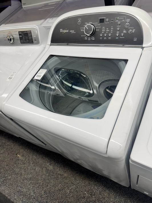 Whirpool cabrío platinum top load washer glass door whit color eco boost option