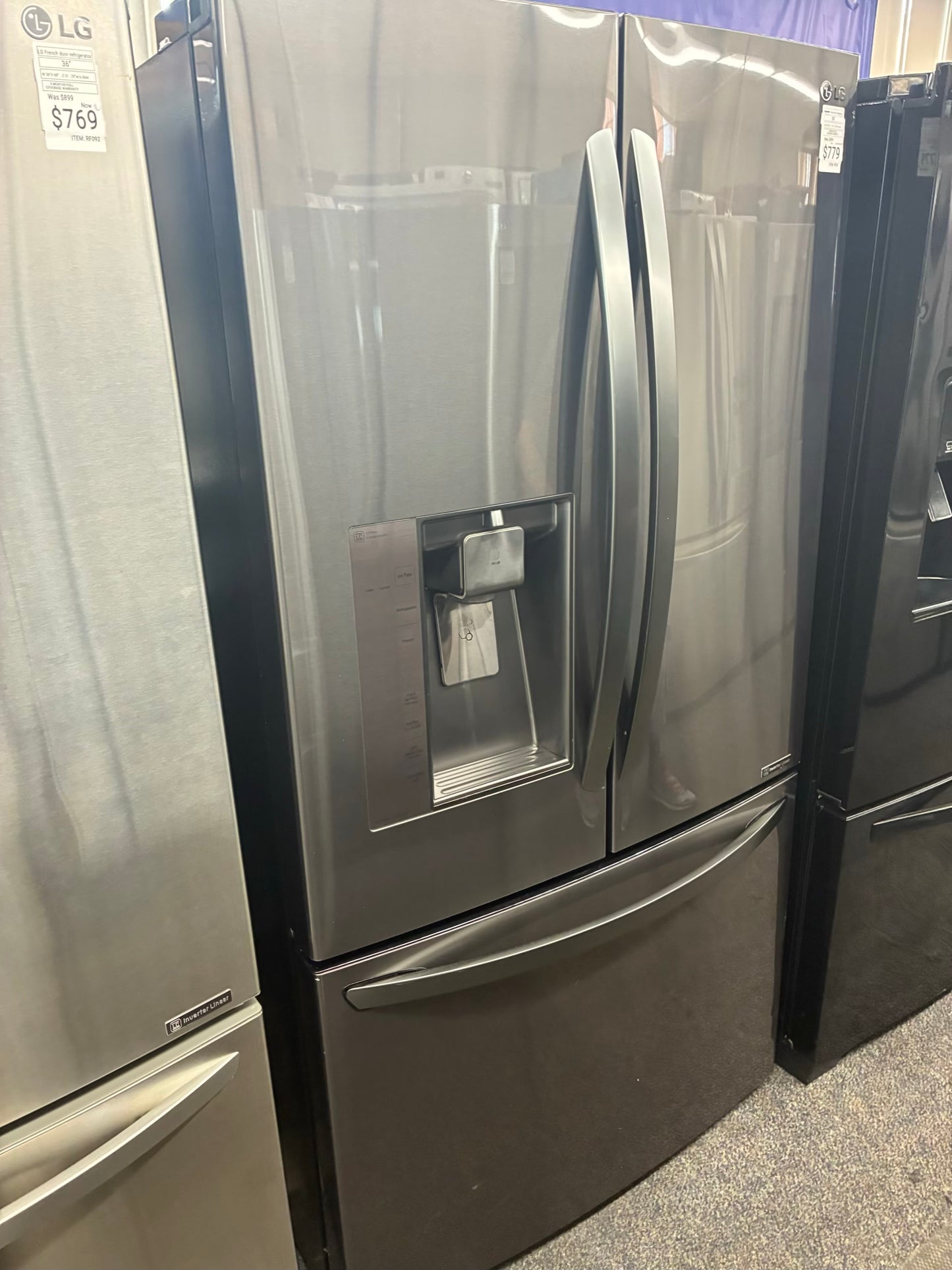 LG French door refrigerator stale stainless steel 36” ice maker water dispenser