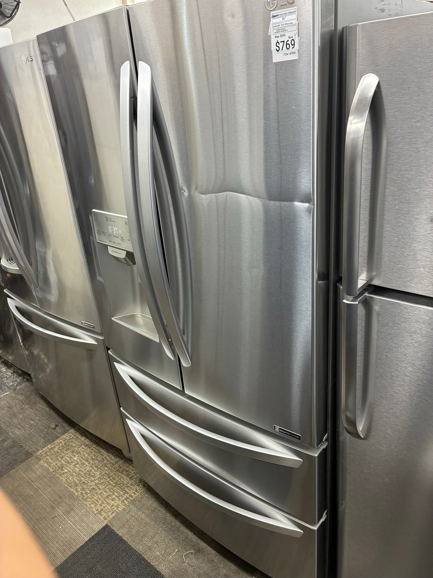 LGFrench four door refrigerator stainless steel 36” ice maker water dispenser
