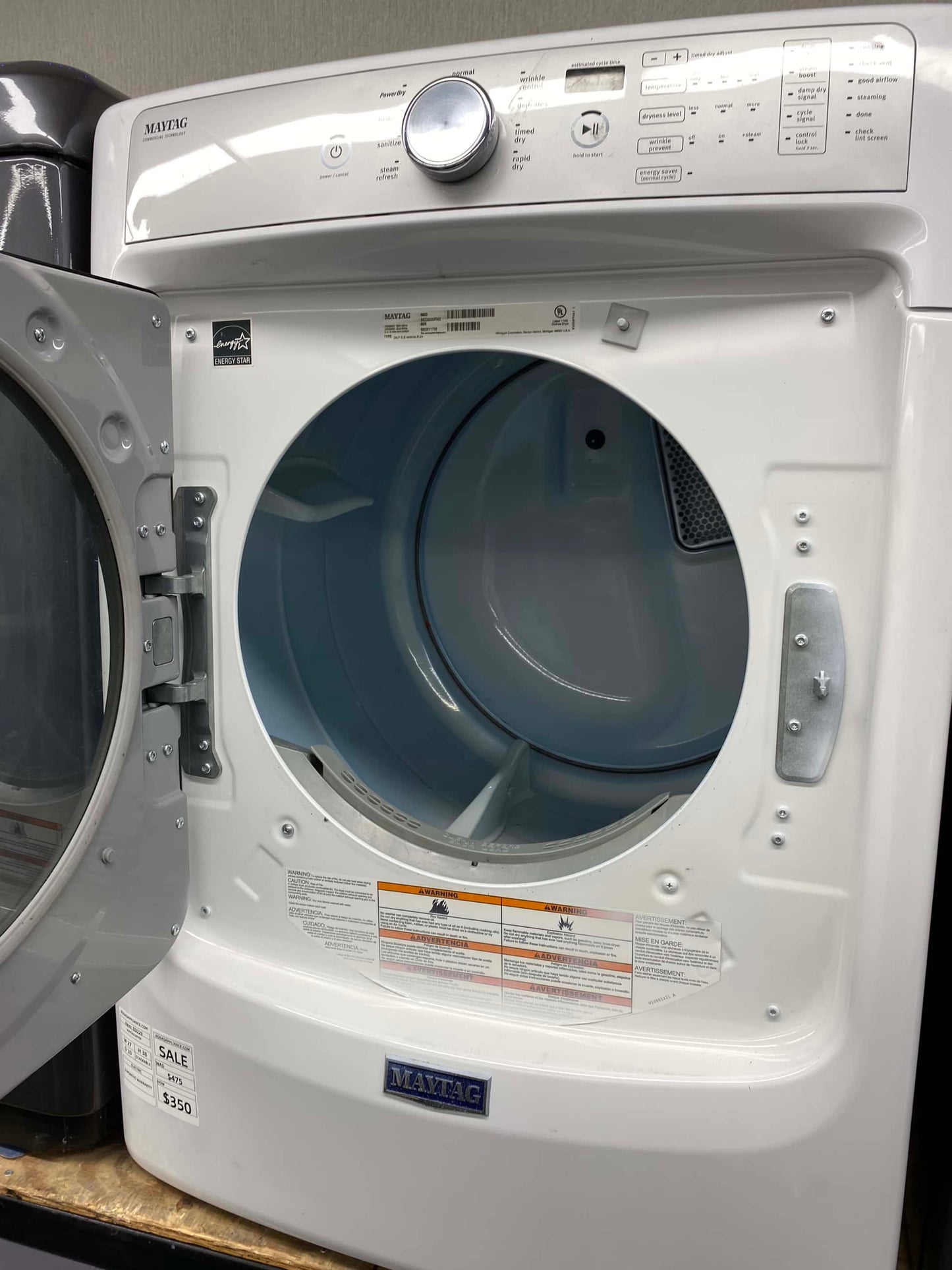ITEM #ED229 Maytag  front load electric dryer 220v  stackable large capacity stainless steel drum 27 in D