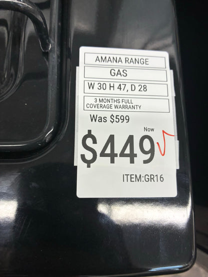 AMANA Gas Range Stainless Steel 4 burners 30”