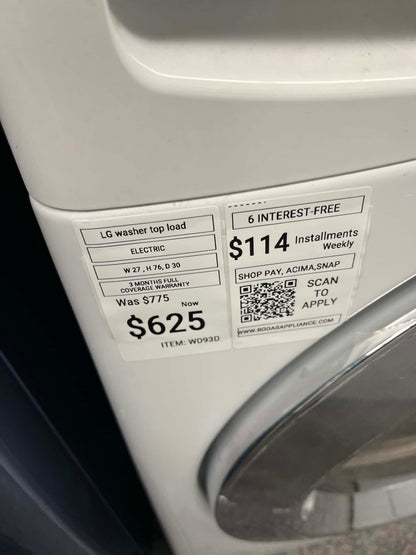 - ITEM #WD93D LG front load electric dryer 220v large capacity stackable 27”
