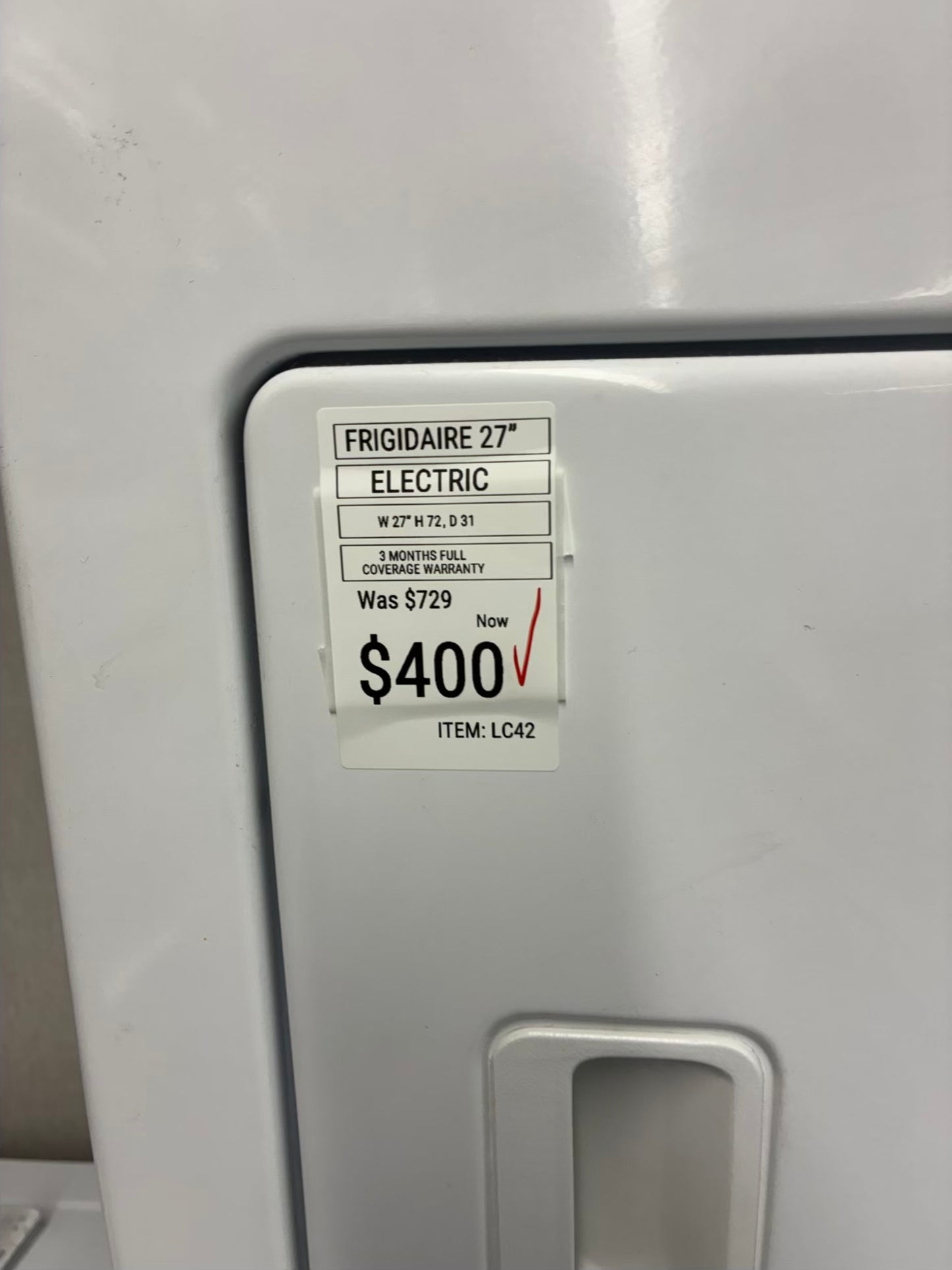 Frigidaire laundry center  washer and dryer set gas stackable 27”