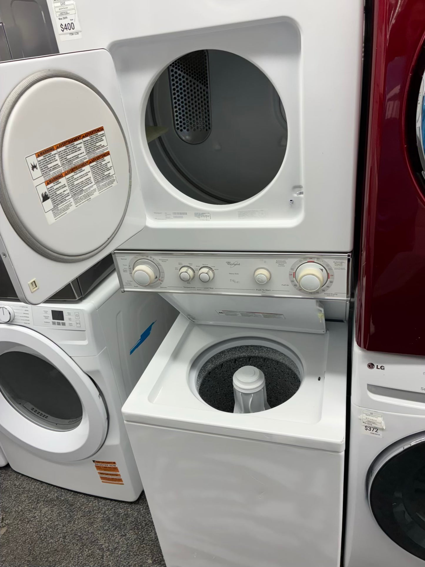 Whirlpool laundry center  washer and dryer set gas stackable 24”